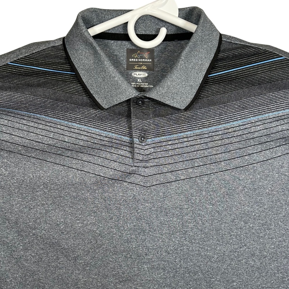 Greg Norman Tasso Elba Mens XL PlayDry Golf Polo Shirt Grey Chevron Stripe Shark